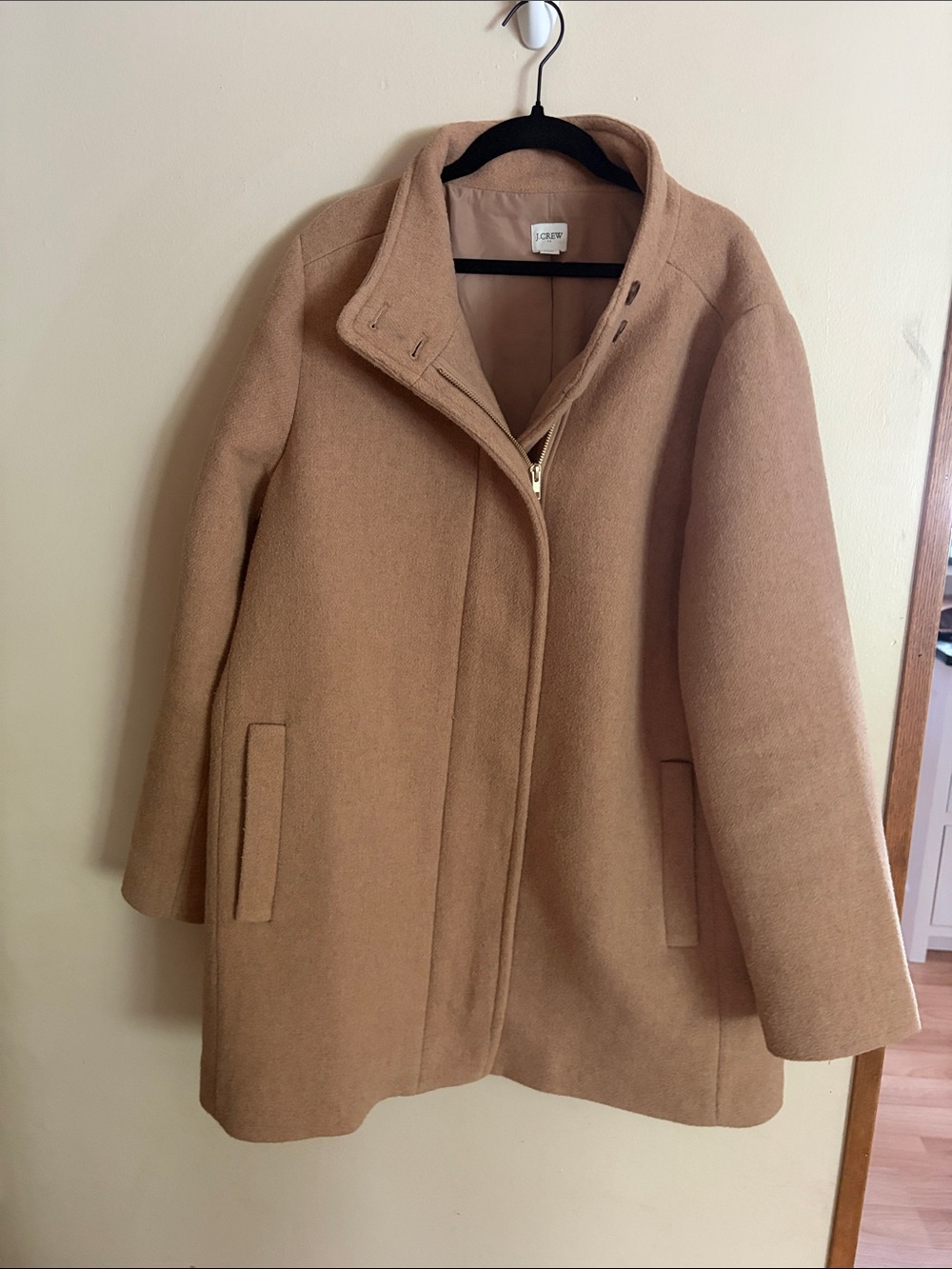 J.Crew Factory Button Neck City Coat Heather Acorn Wool Blend Size 16